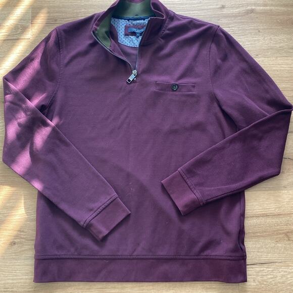 Ted Baker Bevyhil Quarter Zip Pullover Sweater Burgundy Mock Funnel Neck Sz L 4 - Picture 2 of 8